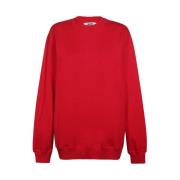 Msgm Bomulls Crew-Neck Sweatshirt med Baklogo Print Red, Dam