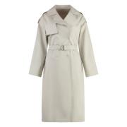 Yves Salomon Bomull Trenchcoat med Läderdetaljer Beige, Dam