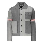 Thom Browne Ull Cardigan med Tricolor Detaljer Gray, Herr