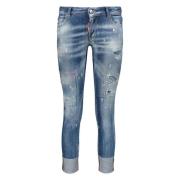 Dsquared2 Blekta Slim-Fit Jeans med Distressed Detaljer Blue, Dam