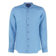 Z Zegna Linneskjorta med mandarinkrage Blue, Herr