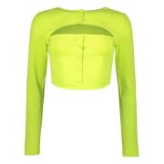 Dsquared2 Ribbad Crop Top med Front Cut-Out Green, Dam