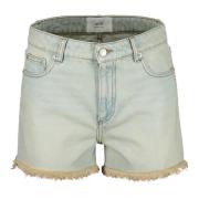 Ami Paris Denim Shorts Kontrastsömmar Fransad Blue, Dam