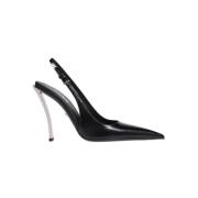 Versace Metallic Heel Slingback Pumps Black, Dam