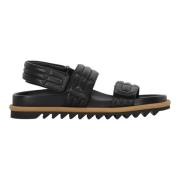 Dries Van Noten Stiliga Läder- och Gummislides Sandaler Black, Herr