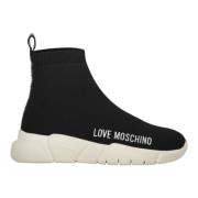 Love Moschino Stickade Sneakers med Baklogo Detalj Black, Dam