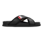 Thom Browne Läderslides med Grosgrain-banddetaljer Black, Herr