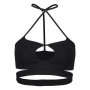 Andrea Adamo Räfflad Stickad Bralette med Utskurna Detaljer Black, Dam