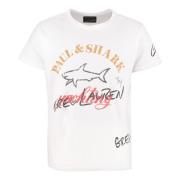 Paul & Shark Bomull Oversize Fit Tryckt T-shirt White, Herr