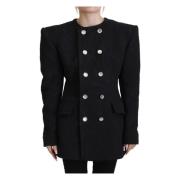 Dolce & Gabbana Svart Dubbelknäppt Polyesterjacka Black, Dam