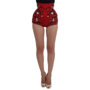 Dolce & Gabbana Blommig silkebroderad glamourshorts i rött Red, Dam