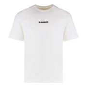 Jil Sander Räfflad crew-neck bomull T-shirt White, Herr