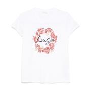 Liu Jo Paisley Print Rhinestone Crew Neck Tee White, Dam