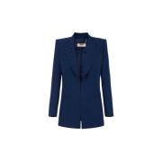 Elisabetta Franchi Satin Jacquard Diamant Blazer Blue, Dam