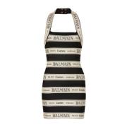 Balmain Kort Logo Jacquard Klänning Multicolor, Dam