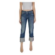 Replay Blå High-Rise Slitna Jeans Blue, Dam