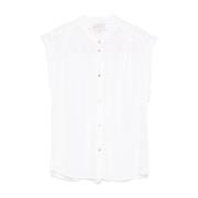 Forte Forte Vit Button-Up Skjorta med Rynkade Detaljer White, Dam