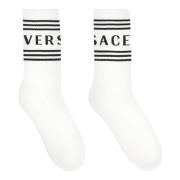 Versace Logo Intarsia Bomullsstrumpor White, Herr