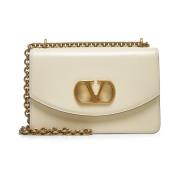 Valentino Garavani Metall VLogo Kedja Axelväska Beige, Dam