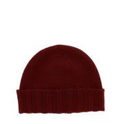 Drumohr Burgundy Cashmere Ribbed Cuff Hat Brown, Herr