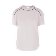 Brunello Cucinelli Vit Bomull T-shirt med Kontrast Piping White, Dam