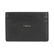 Furla Svart Logotyp Korthållare Läder Plånbok Black, Dam