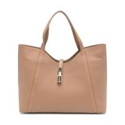 Furla Beige Läder Axelväska med Logospänne Brown, Dam