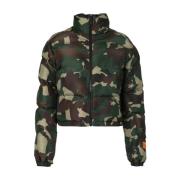 Heron Preston Camo Pufferjacka Dragkedja Logo Green, Dam