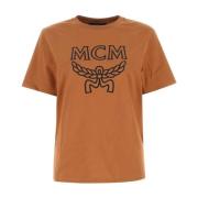 MCM Karamell Bomull T-Shirt, Kvinnors Avslappnade Stil Brown, Dam