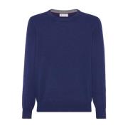 Brunello Cucinelli Ocean Blue Crew Neck Sweater Blue, Herr