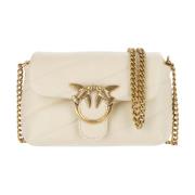 PINKO Nappa Läder Crossbody Väska Love Birds Beige, Dam