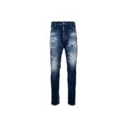 Dsquared2 Mäns Knapp Jeans med Läder Patch Blue, Herr