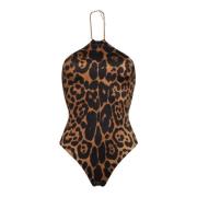 Tom Ford Leopardmönstrad Halterneck Baddräkt Multicolor, Dam