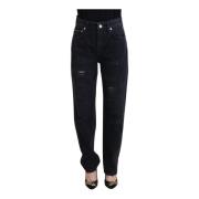 Dolce & Gabbana Svart Sliten Denim Byxor Black, Dam