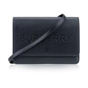 Burberry Läder Axelväska Magnetknapp Black, Dam