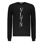 Valentino Garavani Räfflad crew-neck tröja med logodetalj Black, Herr