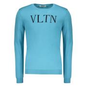 Valentino Garavani Räfflad crew-neck tröja med logodetalj Blue, Herr