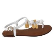 Dolce & Gabbana Vita Lädermynt Flip Flops Sandaler Skor White, Dam