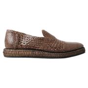 Dolce & Gabbana Elegant Läderslipper i Brun Brown, Herr