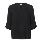 Kaffe Enkel Svart Blus med V-ringning Black, Dam