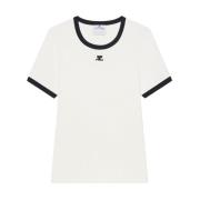 Courrèges Vit & Marinblå Bomull T-shirt Beige, Dam