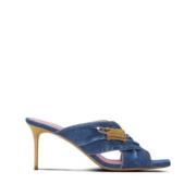 Balmain Safety-pin Denim Mules Blue, Dam