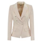 Elisabetta Franchi Crepe stretch jacka med satin detaljer White, Dam