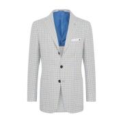 Kiton Micro Check Cashmere Blend Blazer Blue, Herr