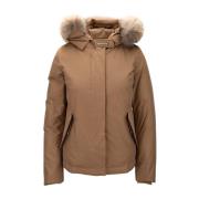 Woolrich Parka med pälskant, dragkedja och knappar Brown, Dam