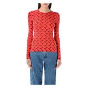 Marine Serre Måne Allover Crew Neck Top Red, Dam