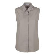 Brunello Cucinelli Grå Stretch Bomull Poplin Skjorta Gray, Dam