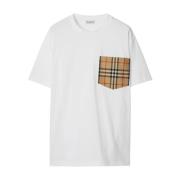 Burberry Vit T-shirt med rutig ficka White, Dam