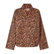 Lollys Laundry Leopard Print Kimono Denim Jacka Brown, Dam