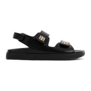 Givenchy Svarta Läderplatta Sandaler Black, Dam